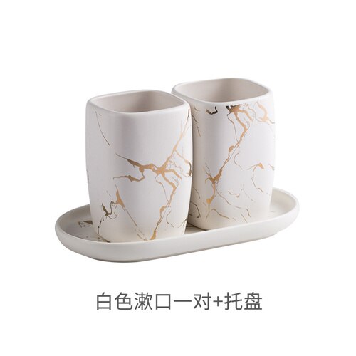 Ceramic Marbling Mouth Couple Outfits Toothbrush Cup Wash Tooth Mug a Pair of Wedding mug tazas de ceramica creativas: two white and tray