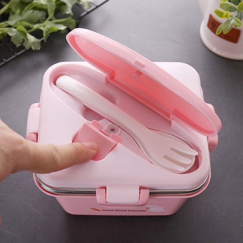 Lovely Cartoon Thermal Insulated Lunch Box Bento Picnic Food Container Plastic Stainless Steel bento