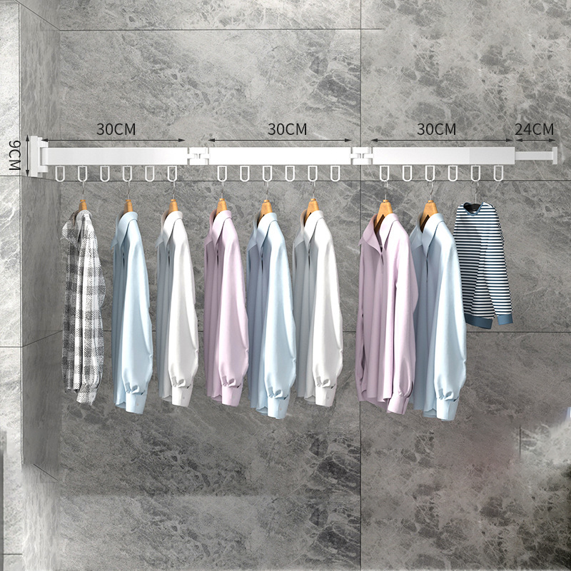 1.2m Folding Clothes Hanger Wall Mount Retractable Cloth Drying Rack Indoor &amp; Outdoor Space Save Aluminum Home Hotel Clothesline: 3 rod white 18 hook