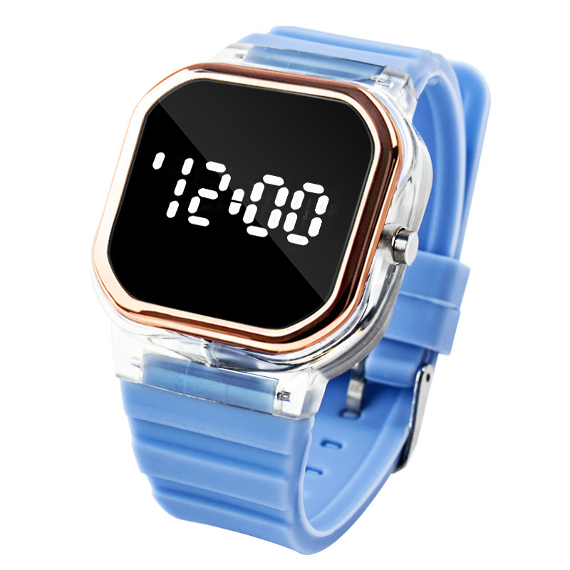 Led elektronisk digital gummiklokke for kvinner tilfeldig enkel silikon dameklokke herre montre femme zegarek damski: Blå