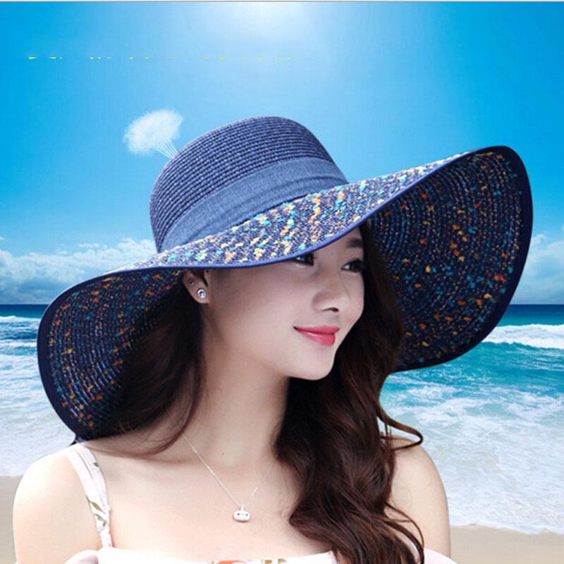 Jiangxihuitian-sombreros de playa para mujer, gorros plegables de gasa flexible para el sol, sombreros informales con lazo,