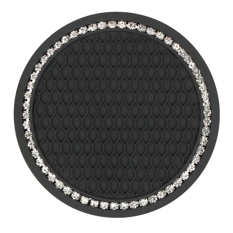 Car Cup Coasters for Cup Holder Universal Bling Diamond Water Bottle Holder Mat Anti Slip Insert Pad Auto Interior Accessories: black