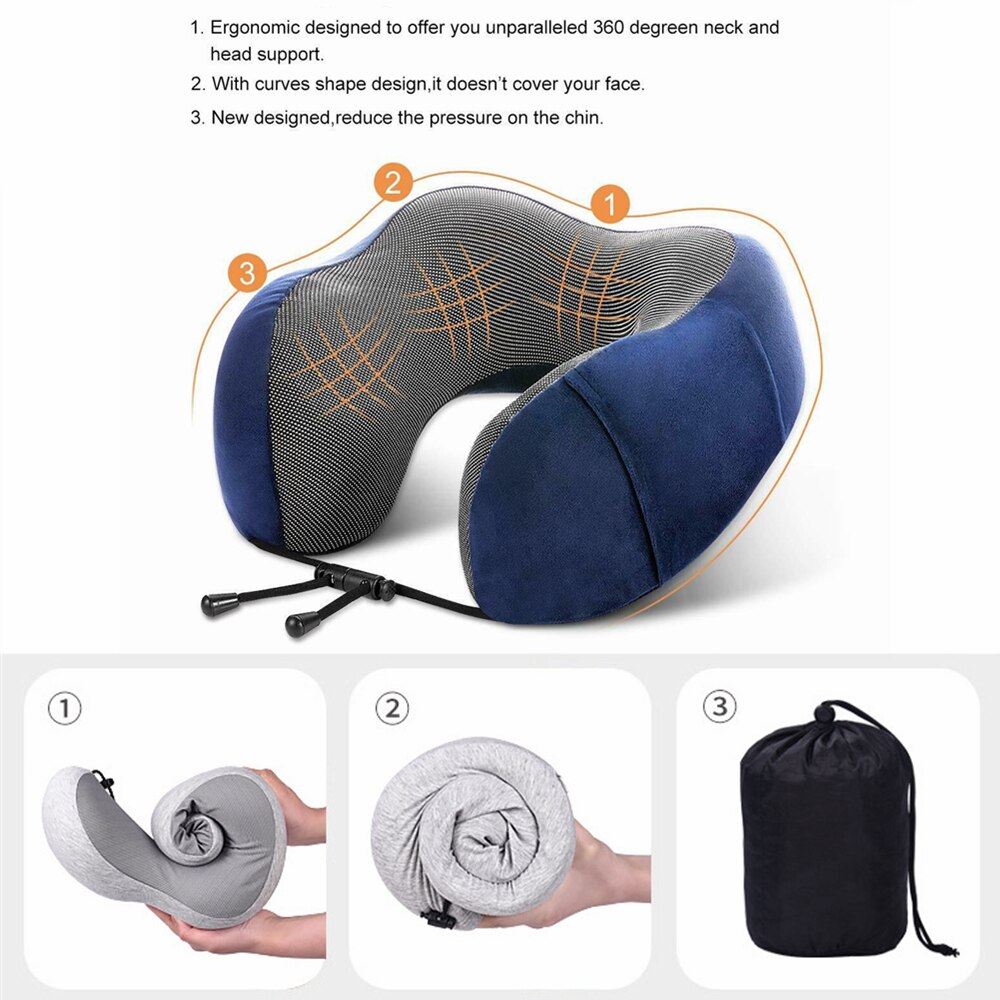 1PC en Mousse à Mémoire De Forme En Forme de U Cou Oreillers Doux Rebond Espace Oreiller De Voyage Solide Cervicale Soins Literie