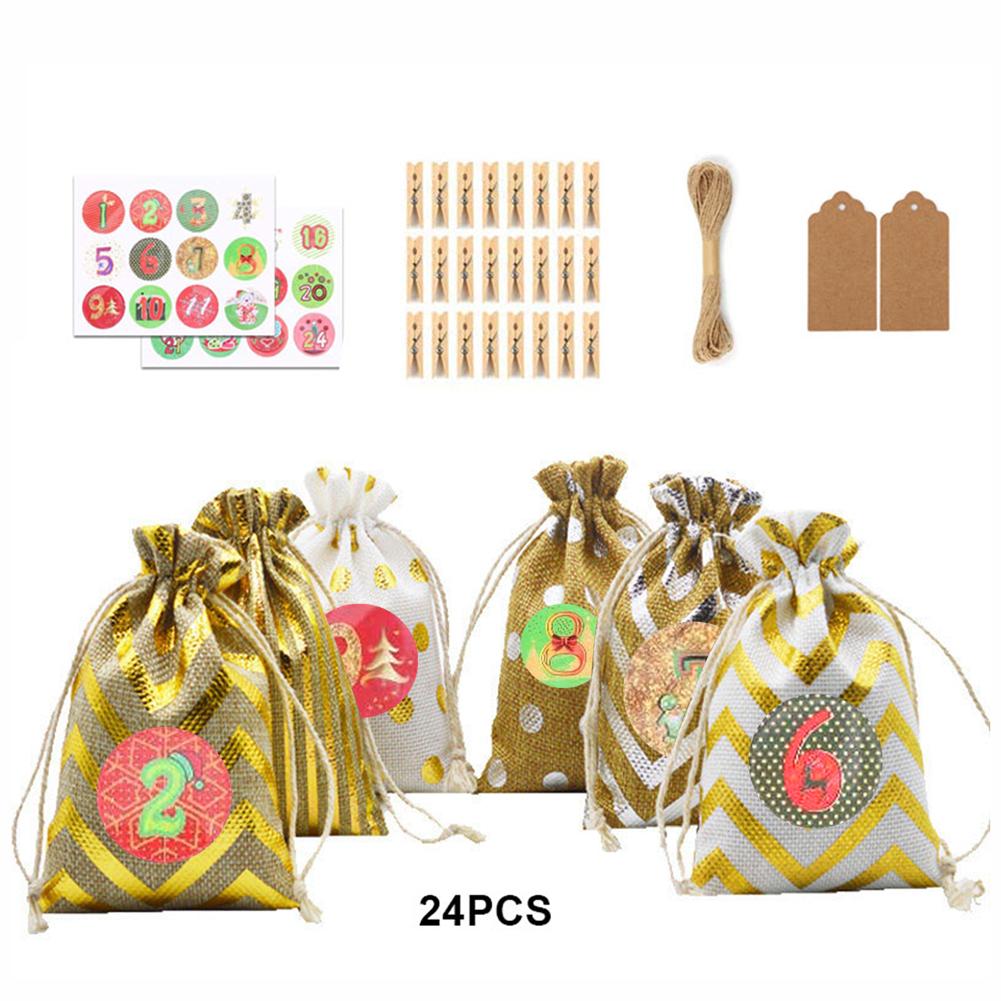 Drawstring Bags With Clips And Hemp Rope Number Sticker DIY Countdown Calendar Christmas Embellishments For Home Decor