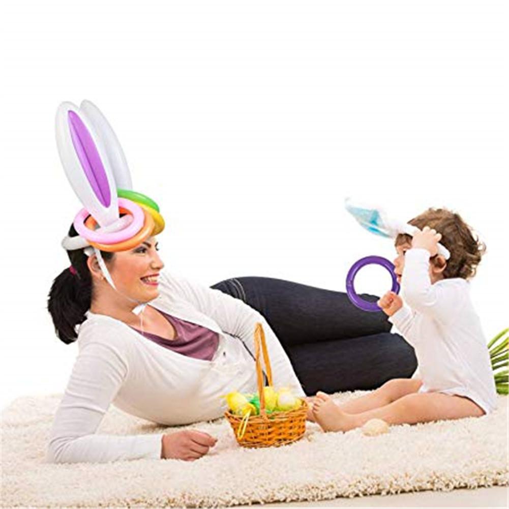 Kuulee Easter Inflatable Bunny Rabbit Ears Hat with Rings for Game Prop