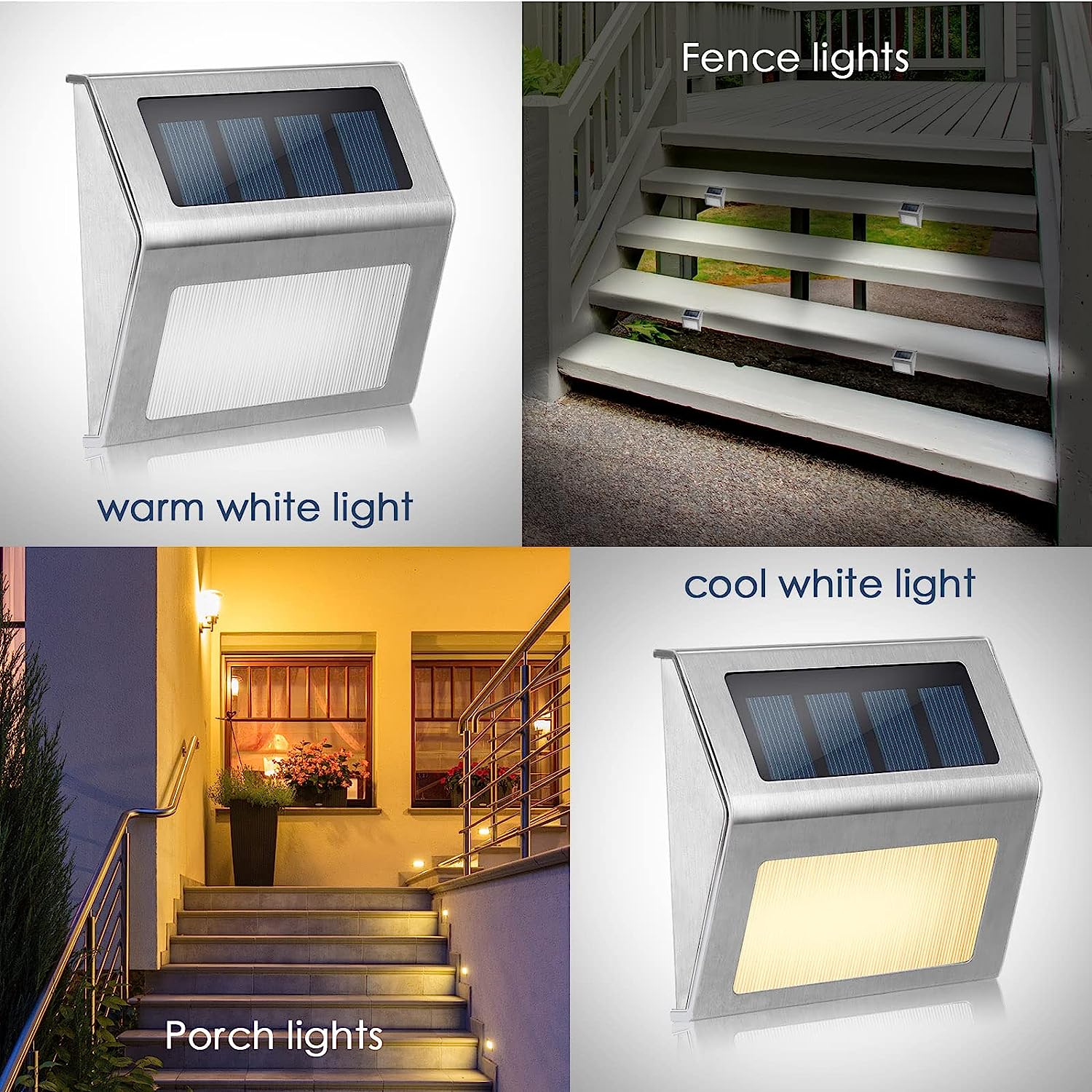 1/6/12 Pack Led Solar Outdoor Stainless Steel Step Lights, Fence Lights, Stainless Steel Wall Lights, Courtyard Deck Lights, Suitable for Terraces, Steps, Walkway, Fences