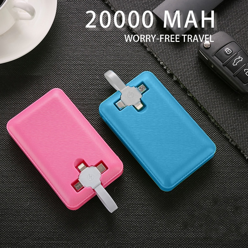 Power Bank 20000mAh Für Xiao mi mi iPhone mi ni Pover Bank Schnelle Aufladen Power Gebaut in 3 Kabel externe Batterie Poverbank