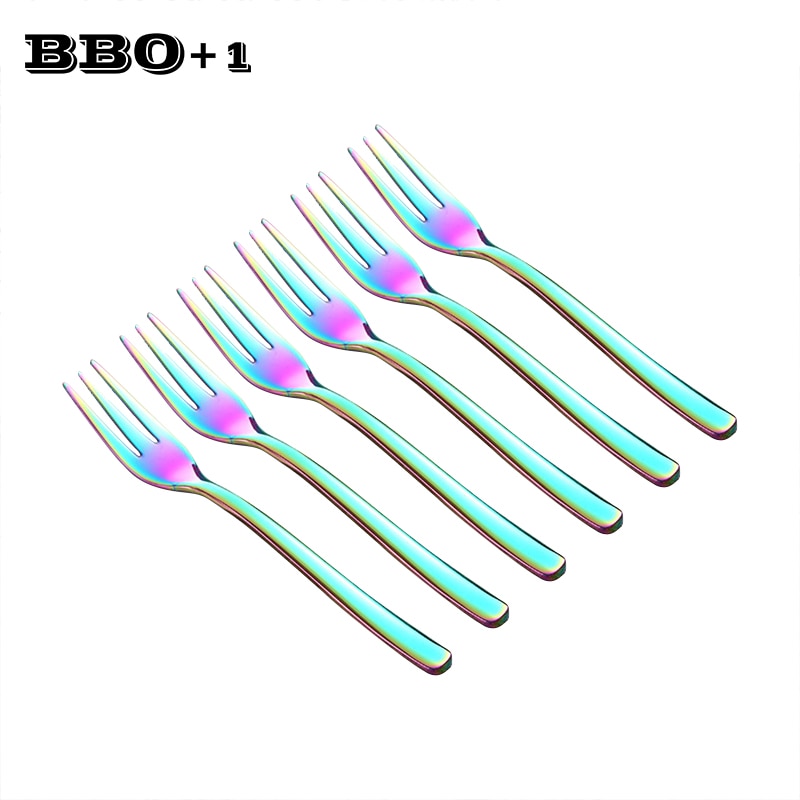 Rainbow Fork Dessert Cake Fruit Forks Three Tines Long Handle Tea Fork set Kitchen Cutlery Stainless steel Dinnerware Xmas