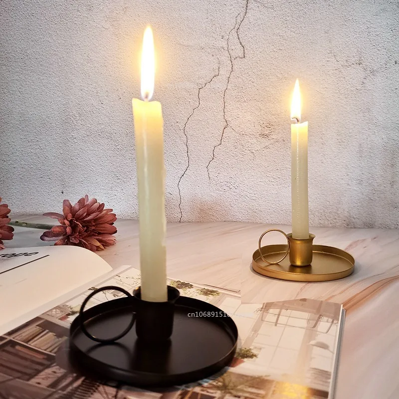 Candle Holder Desktop Candlestick Adornment Metal Candlestick Taper Candle Holder with Handle Home Wedding Decorations