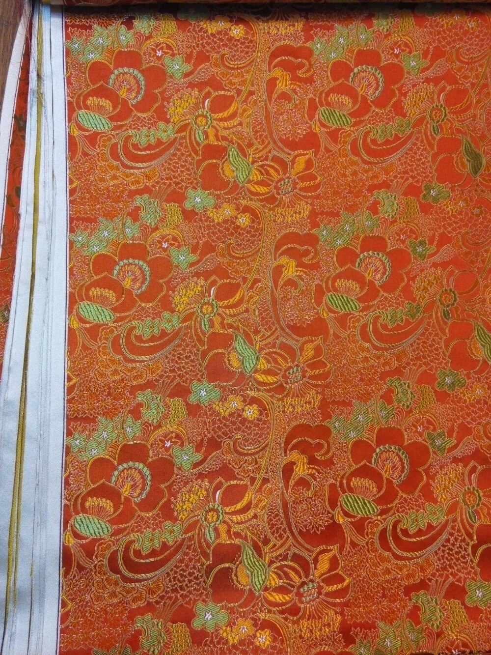 chinese silk brocade woven damask fabric cheongsam Cushion orange back with green and yellow Grapes flower