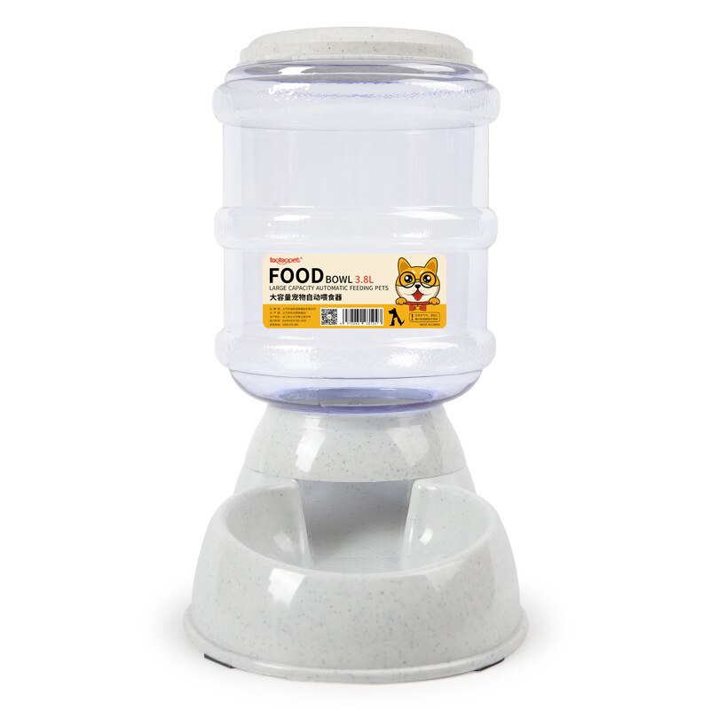 3.8l store automatiske kæledyr til foder drikkefontæne til katte hunde miljøvenlig plast hundefoder skål kæledyr vand dispenser: Grå foderautomat