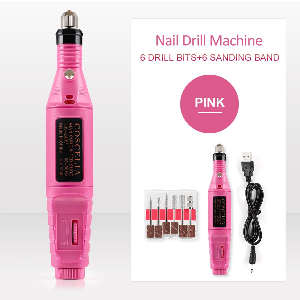COSCELIA Electric Nail Drill Machine Manicure Machine Nail Art File Ceramic Nail Drill Bits Sanding Nail Tools Set: USB 05