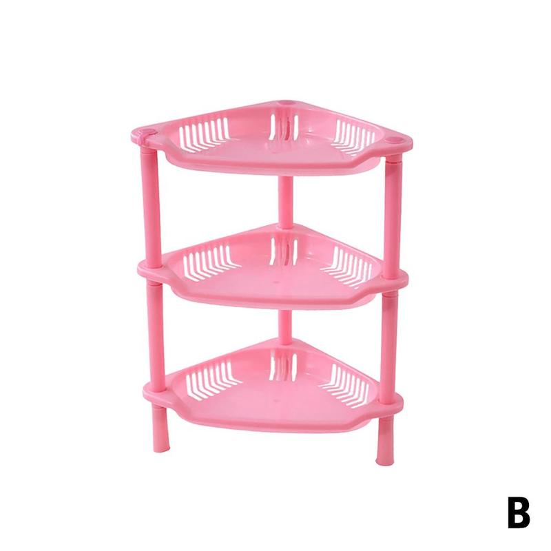 3 Layers Kitchen Organizer Storage Rack Plastic Assembled Sundries Storage Holder Bathroom Shelf Home Organization: Pink 2