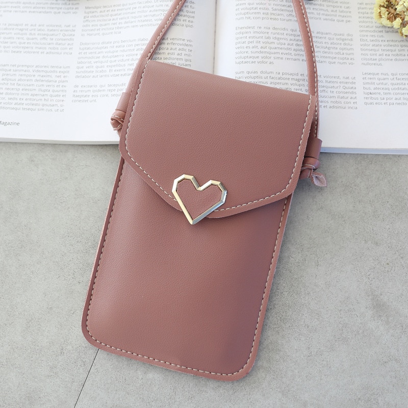 Bolsa de teléfono para mujer, bolso de hombro transparente con corazón de amor, tarjetero, bolso de mano para chica, cartera para teléfono de mujer