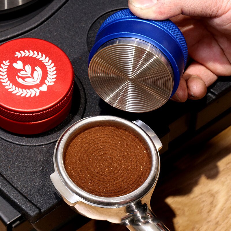 51/53mm Adjustable 304 Stainless Steel Coffee Espresso Tamper Macaron Convex Four Angled Slopes Base Trefoil Distribution Tool