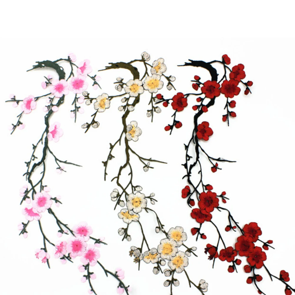 Plum Blossom Flower Applique Clothing Embroidery Patch Iron On Sew On Fabric Sticker Patch Craft Sewing Repair Embroidered
