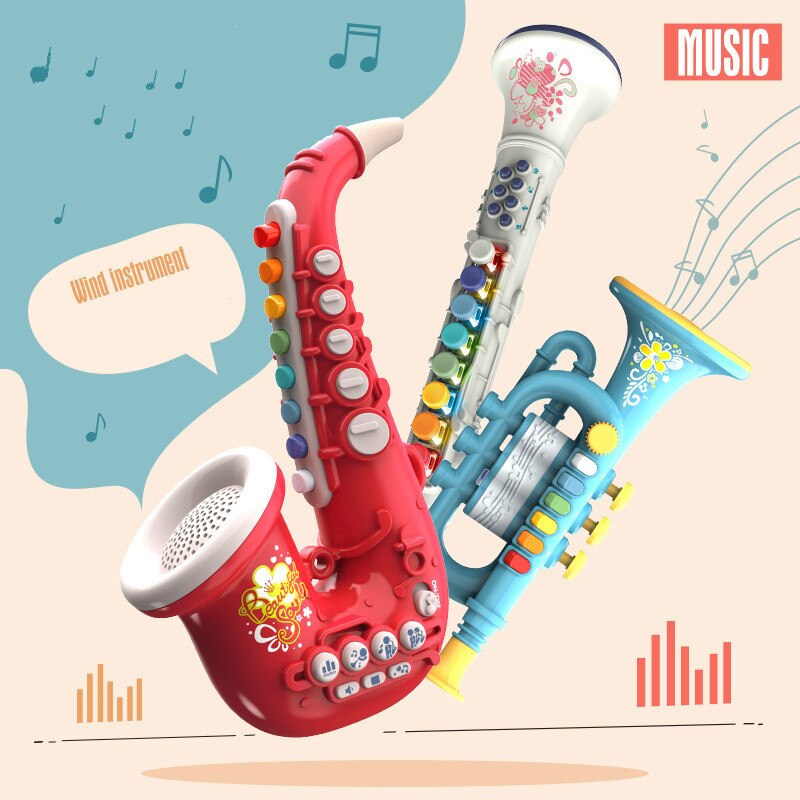 Mini Saxophone Clarinet Trumpet Toys Musical Instrument Early Educational Music Lighting Toy for Baby Birthday