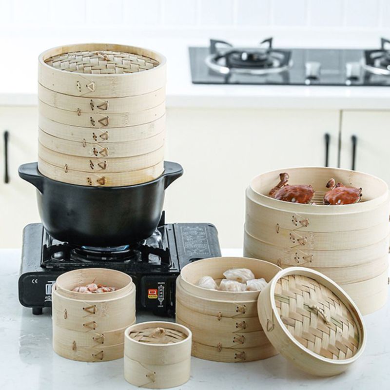 2 -lags med låg holdbart køkkengrej bambusdamper kinesisk køkken køkkengrej fisk ris dim sum kurv ris pasta komfur sæt