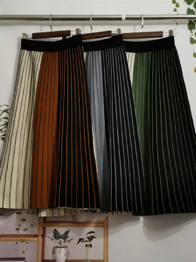 Höst vinter stickad kjol hög midja lång pennkjol kvinnor stickad avslappnad vintage maxikjol vintage varm tjock midi randig