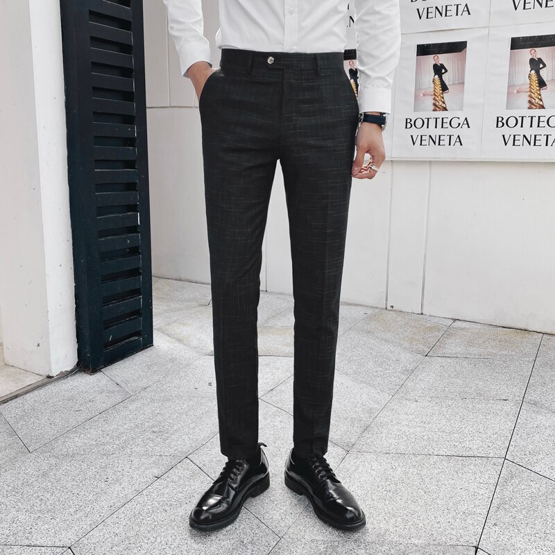 Klassisk ternede plaid jakkesæt bukser mænd business casual kjole bukser mærke koreansk slim fit street wear socialt tøj