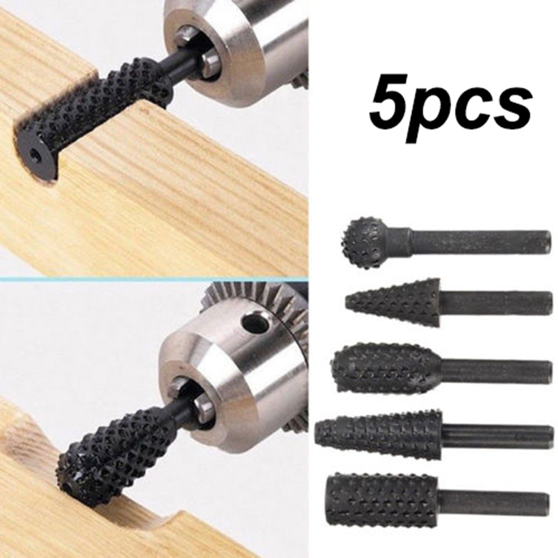 5pcs Rotary Burr Set Wood Carving File Drill Bit 1/4 For Woodworking Tools Kit