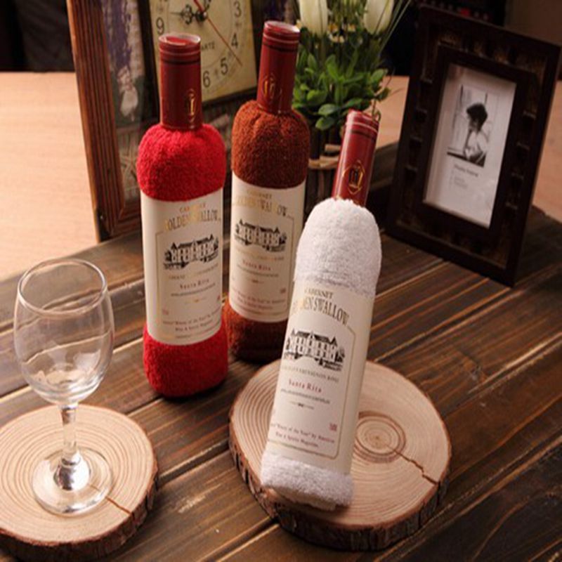 Kreative Rotwein Flasche bilden Handtuch Taschen Opp Einzigen Flasche Wein Kasten Von 100% Baumwolle Handtuch Kuchen