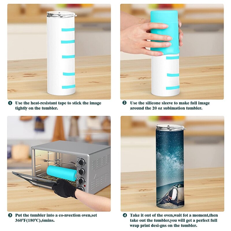Sublimation Tumblers Silicone Bands Sleeve Kit For 20 Oz Straight Blanks Cups With Heat Resistant Gloves, Transfer Tapes