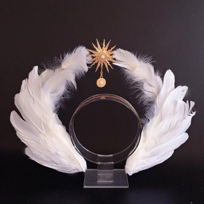 Alas de plumas de Ángel gótico Lolita Virgen Halo corona diadema Vintage Iglesia María Tiara barroca Cosplay accesorios Kawaii: Caqui oscuro