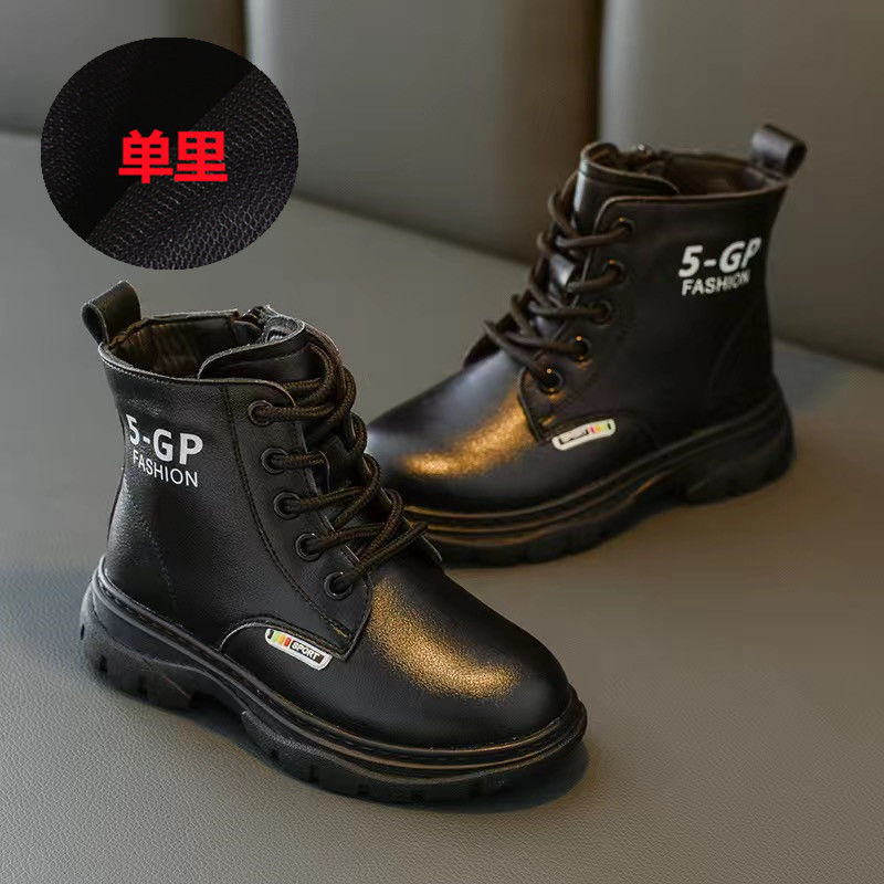 Herfst Kids Laarzen Meisjes Lederen Schoenen Effen Kleur Mode Kinderen Enkellaarsjes Antislip Martin Laarzen Roze Zwart korte Laarzen: black / 37 inner 23cm