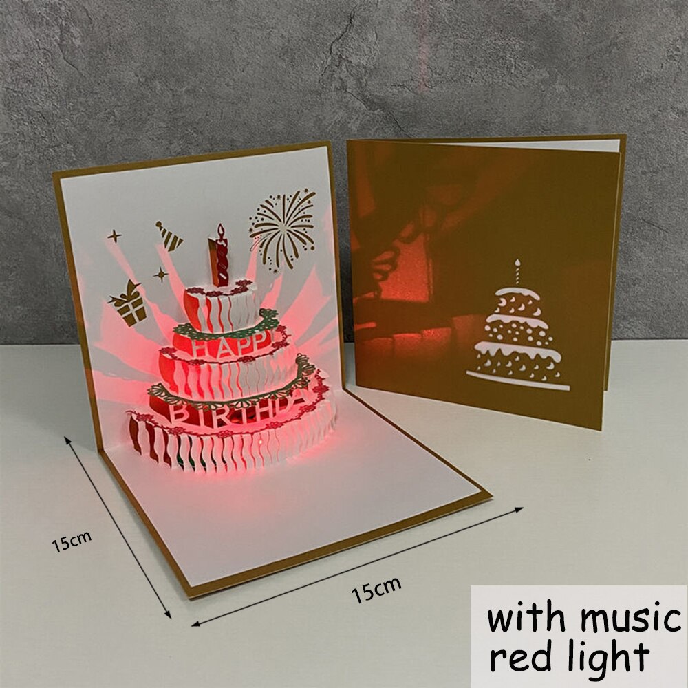Cartes de joyeux anniversaire 3D avec musique, gâteau d&#39;anniversaire lumineux, cartes de vœux Pop-Up, avec enveloppe, pour fille: Style 3