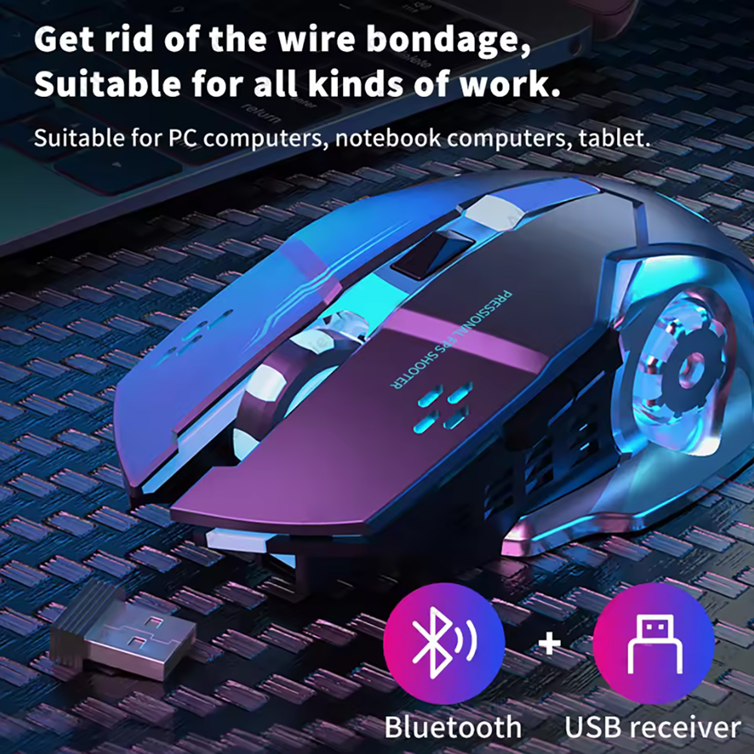 Mysz Bluetooth do gier Komputerowa mysz bezprzewodowa z akumulatorem USB Mechaniczna mysz e-sportowa z podświetleniem PC Gamer Mouse do gier komputerowych