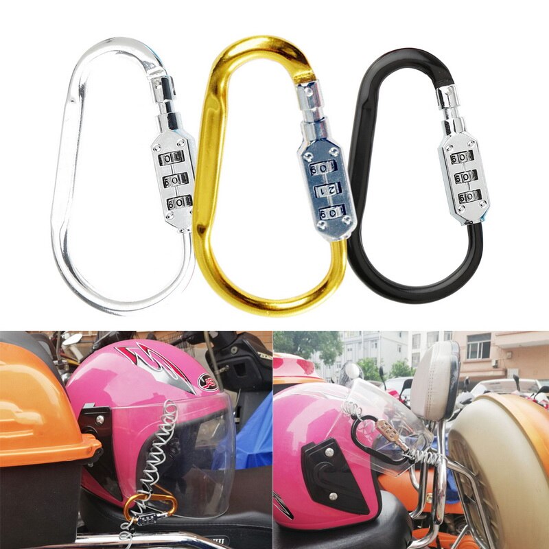 Motorcycle Helmet Lock With Steel Wire Cable Tough Combination PIN Lock Carabiner Fix For Motorcycle Bicycle Electric