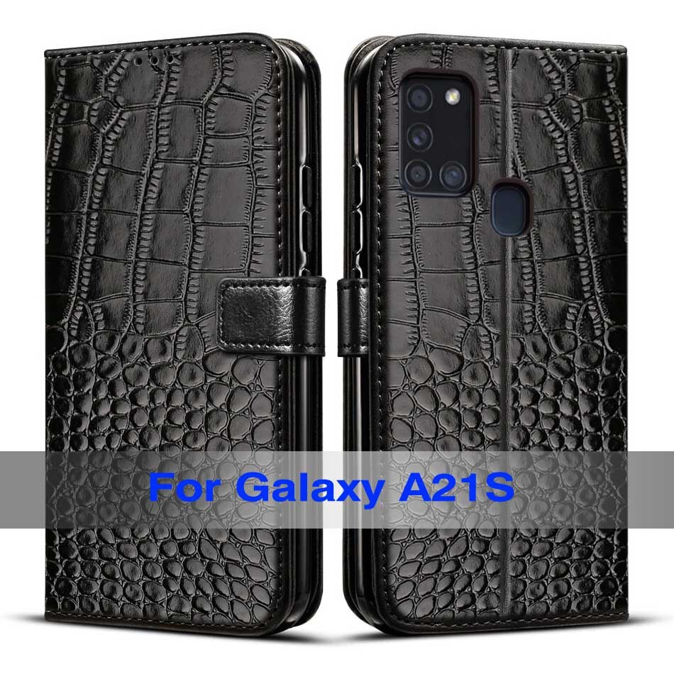 Funda de cuero con tapa para Samsung Galaxy A21s A 21 S A21 S, carcasa trasera para teléfono Samsung A21s A21S: Black