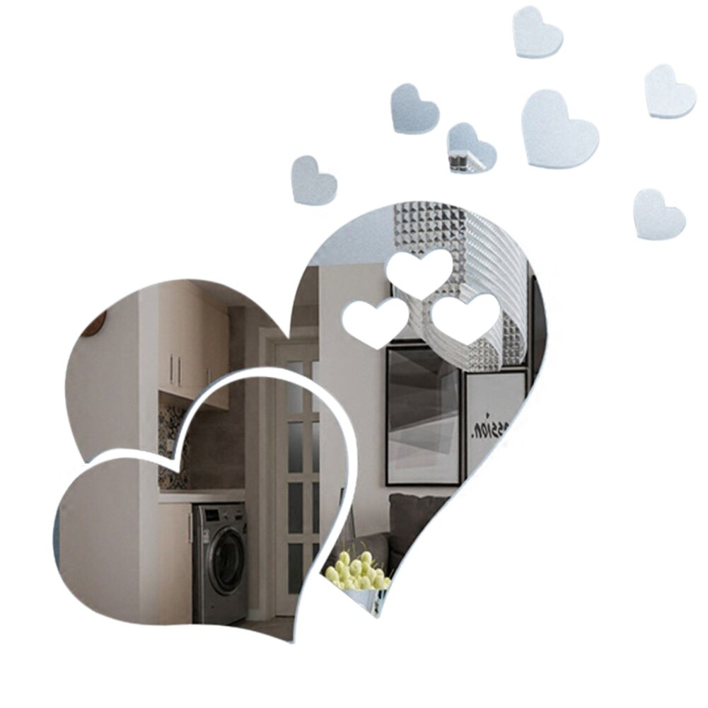 20x17cm 3D Heart-shaped Acrylic Wall Stickers Self-adhesive DIY Home Decors Art Mirror Stickers