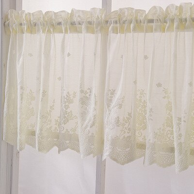 Kitchen Short Tulle Curtains Lace Coffee Cabinet Tulle Curtain Rod Pocket Bedroom Home Decor Short Curtain Solid Color: beige / 137X61CM
