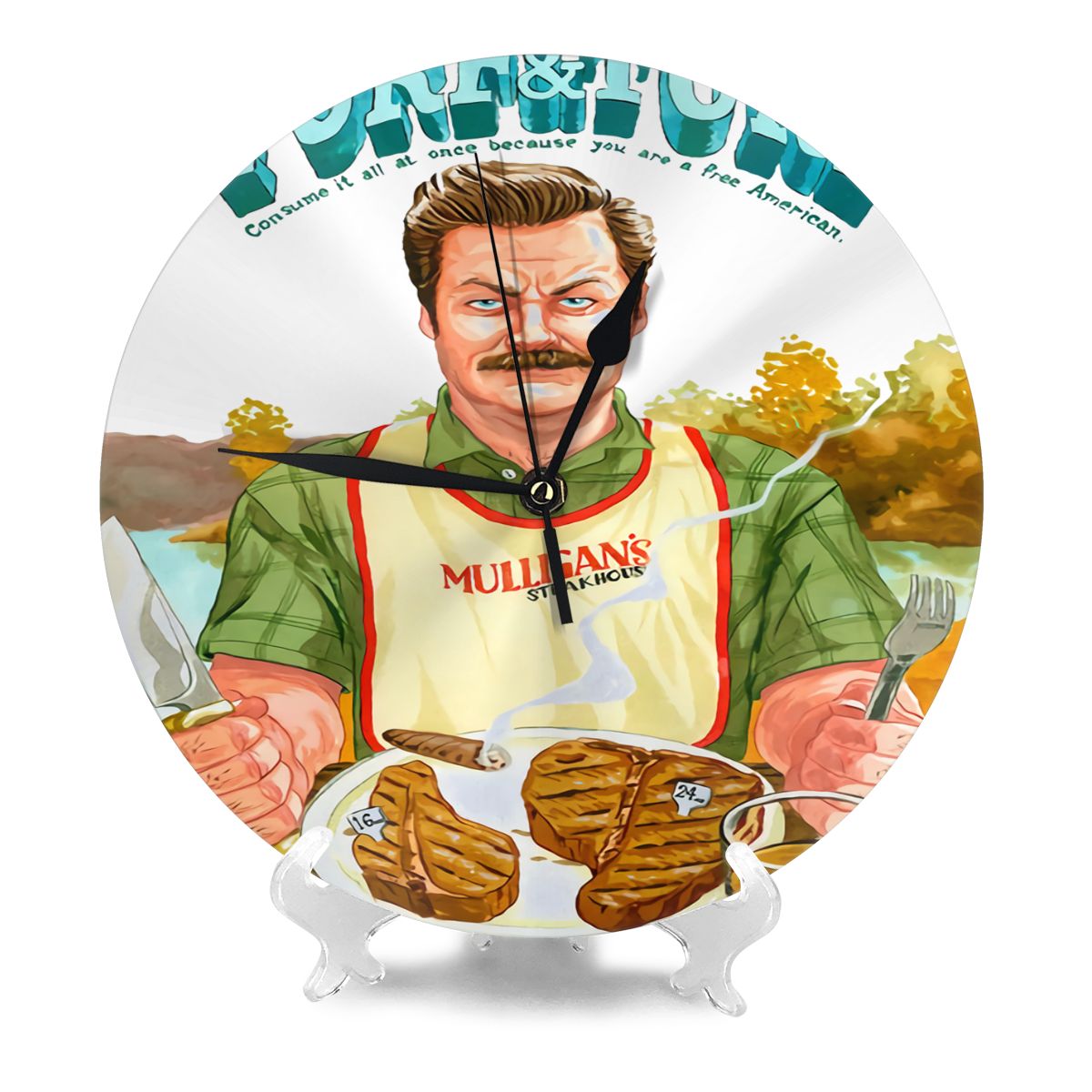 Ron Swanson Parks And Recreation Turf And Turf White Custom Made Watches Wall Decor Room Wall Clock Digital Clock Led