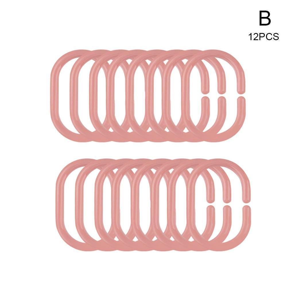 12 st/set 8 färger plast c form baddraperi duschkrokar gardinslinga badrumsring böjbar  j8 z 2: Rosa