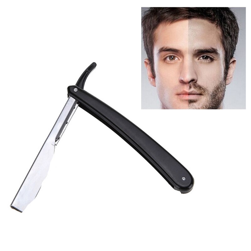 Lâmina de barbear dobrável para homens, lâmina reta com cabo plástico, vintage, barbeiro, salão de beleza, barbeador manual, cortador de barba, suporte sem lâmina