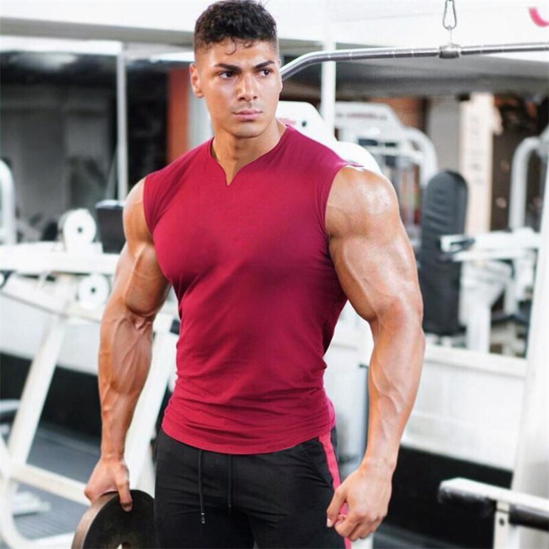 Compression Vest Bodybuilding Stringer Singlets Gym Tank Top Men Fitness Clothing V-neck Cotton Running Sleeveless T Shirt