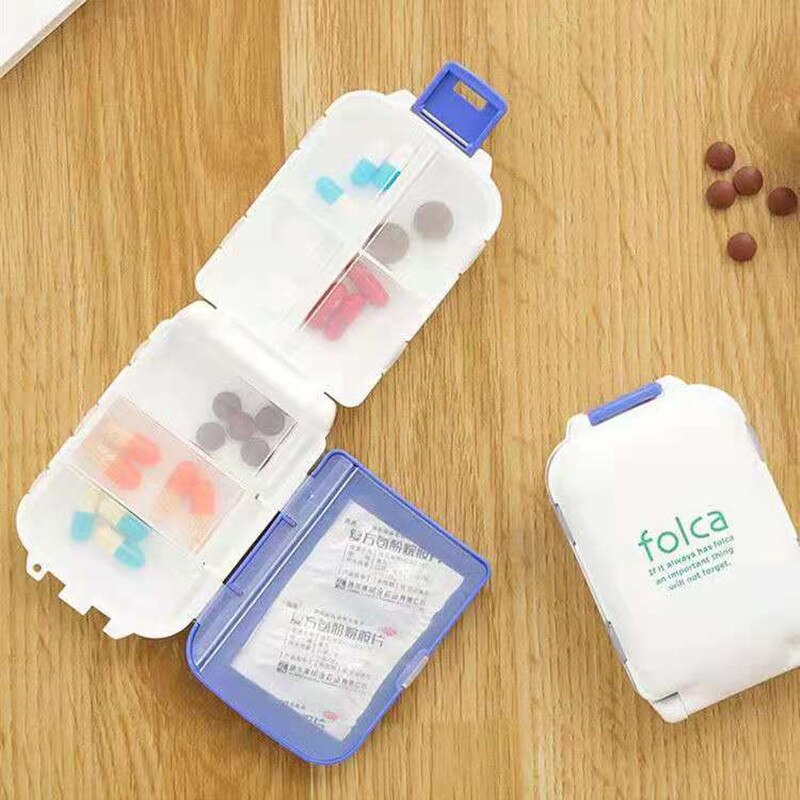 One Week Travel 8 Compartments Small Pill Box Divided Into Compartment Single Cover Portable Pill Box Tablet Capsule Storage Box