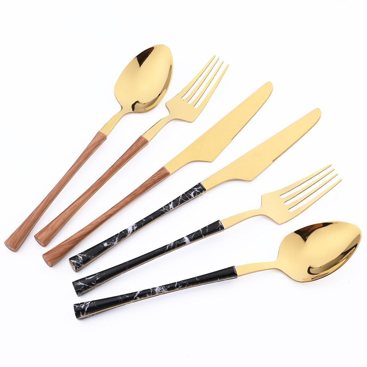 24Pcs Imitatie Hout Serviesje Rvs Servies Bestek Messen Thee Lepel Vorken Met Opslag Bestek Rek Geschenkdoos