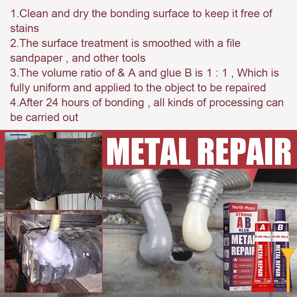 Ad alta temperatura 20g AB colla riparazione metallo colla ghisa acciaio resistenza riparazione adesivo impermeabile trasparente asciugatura rapida
