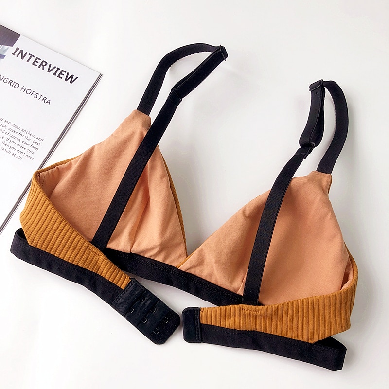 Japanese style cotton worm wireless Bralette and panties sexy hollow out bras with pad biquini underwear comfortable lingerie