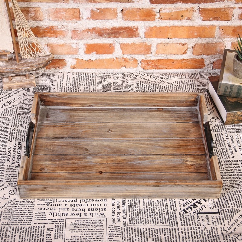 Css trä frukostbricka dekorativ bord bricka säng bricka bord te bricka med handtag