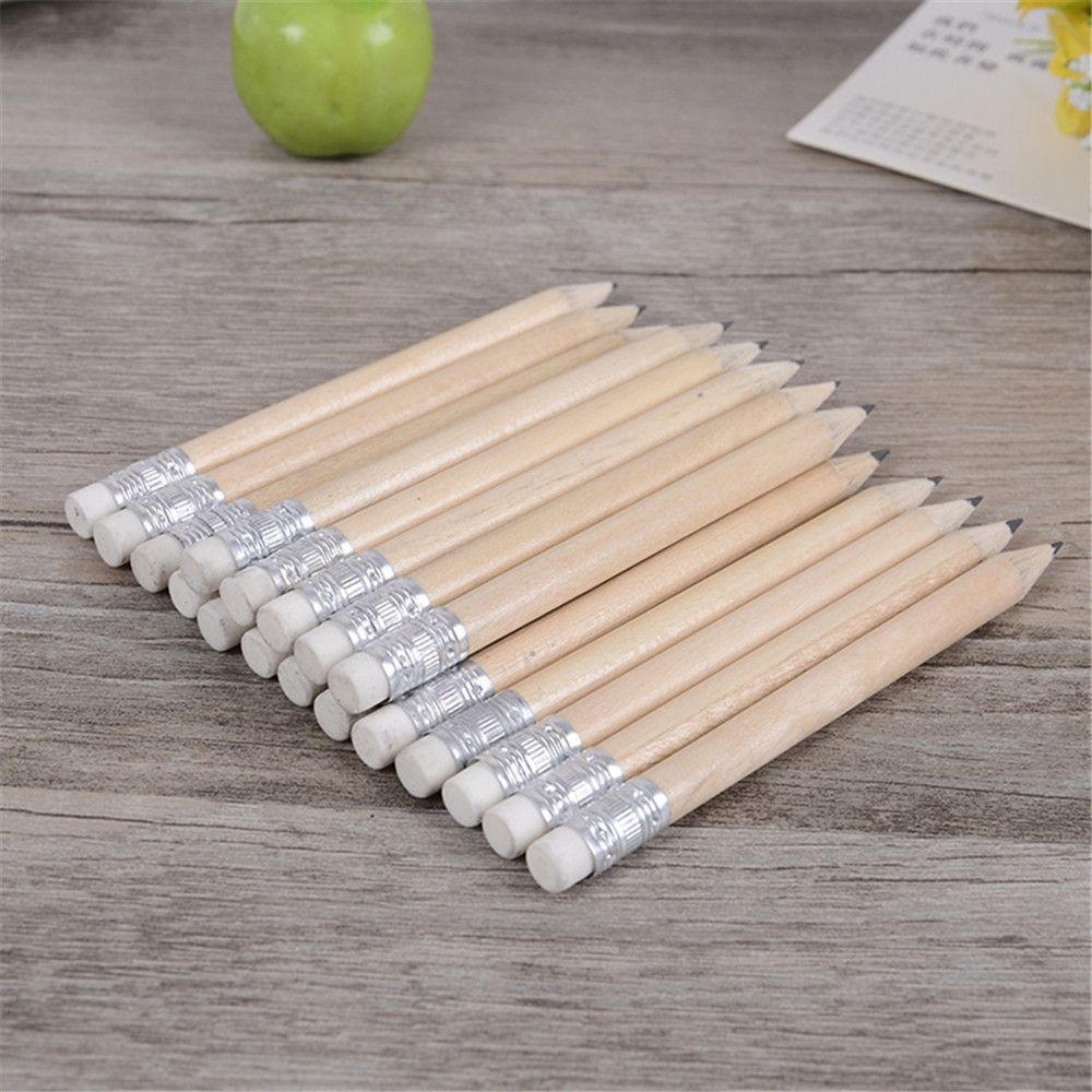10PCS Mini Size Simple Wooden Pencil with Eraser Log Pencil Short Pencils for Kids Students Stationery Painting Drawing Supplies
