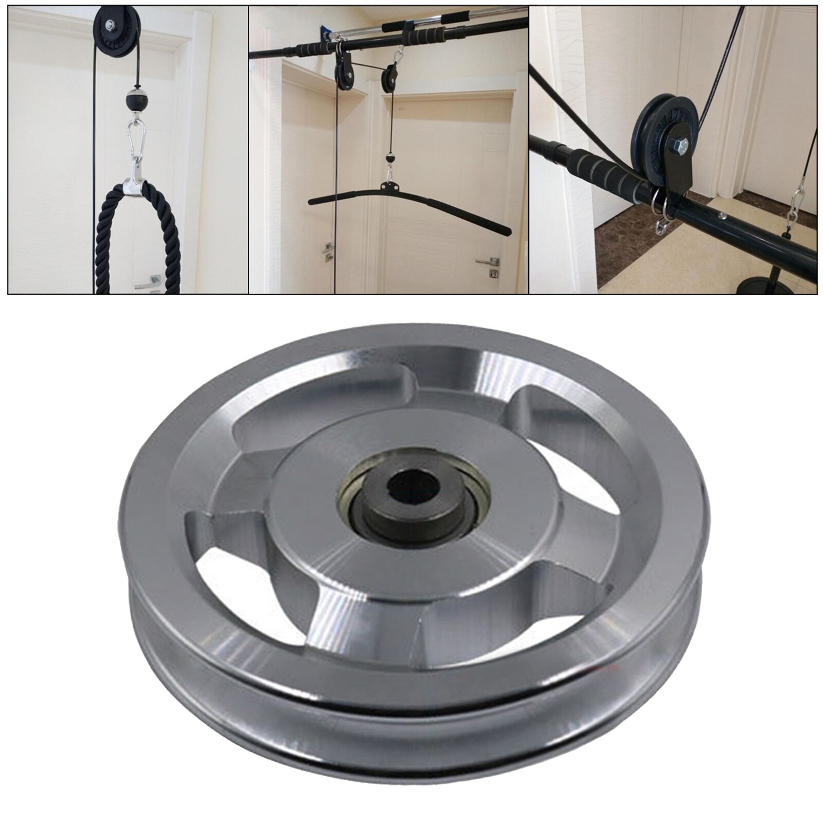 Bearing Pulley Wheel Cable Gym Equipment Parts, Aluminium Alloy, Sturdy and Durable: Silver 114mm