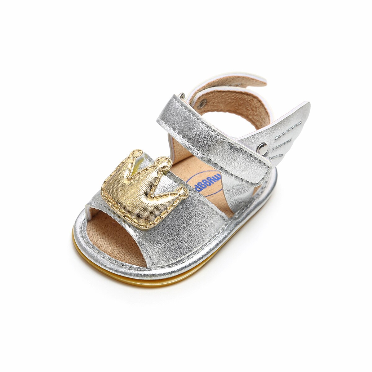 Baby Baby Meisje Zomer Sandalen Pu Leer Angel Wings Gold Crown Anti-Slip Rubberen Zool Prinses Jurk Babyschoenen schoenen: Zilver / 13-18 months