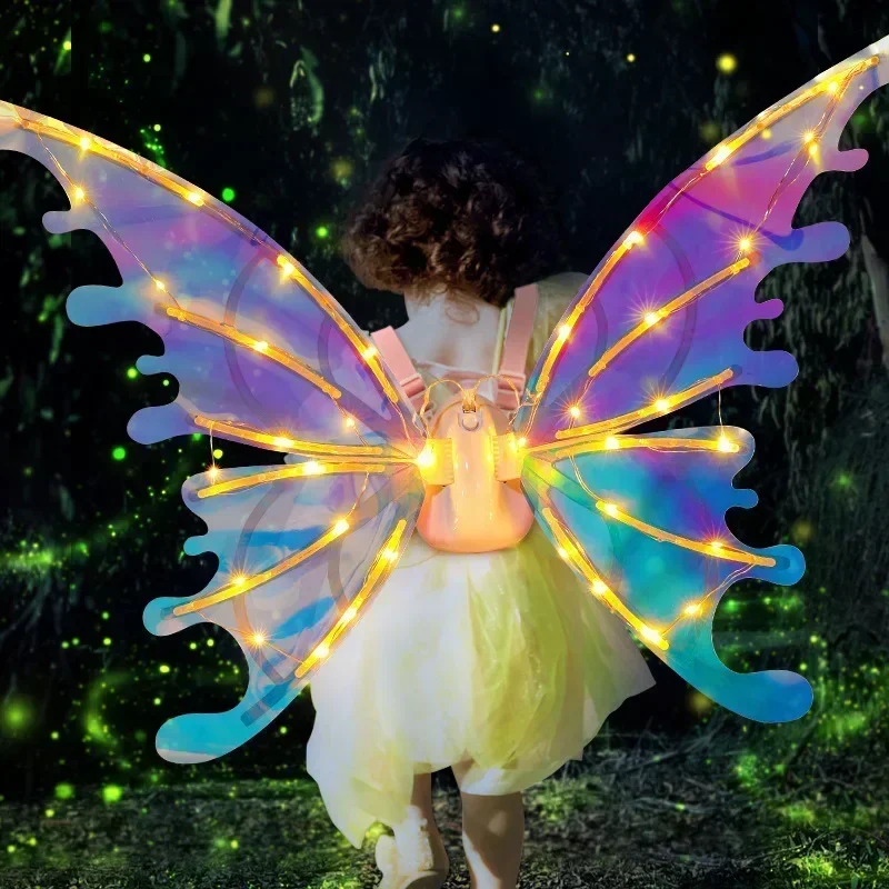 Girls Angel Elf Butterfly Wings with Dazzling Color Lights And Sound Effects Feather Back Decoration Musical Butterfly Toy