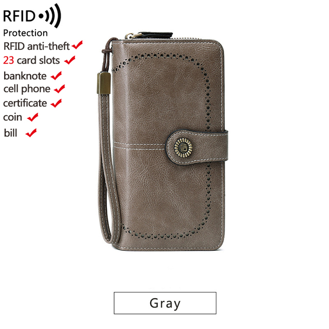 Naisten lompakko rfid varkaudenesto nahkalompakot naisille pitkä vetoketjullinen suuri naisten clutch-laukku naisten käsilaukku korttikotelo: Ruskea