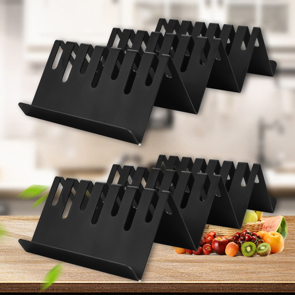 XYj 2PCS Drawer Knife Holder Kitchen Organization W Shape Stainless Steel Knife Block Stand Black Save Space Cooking Tools